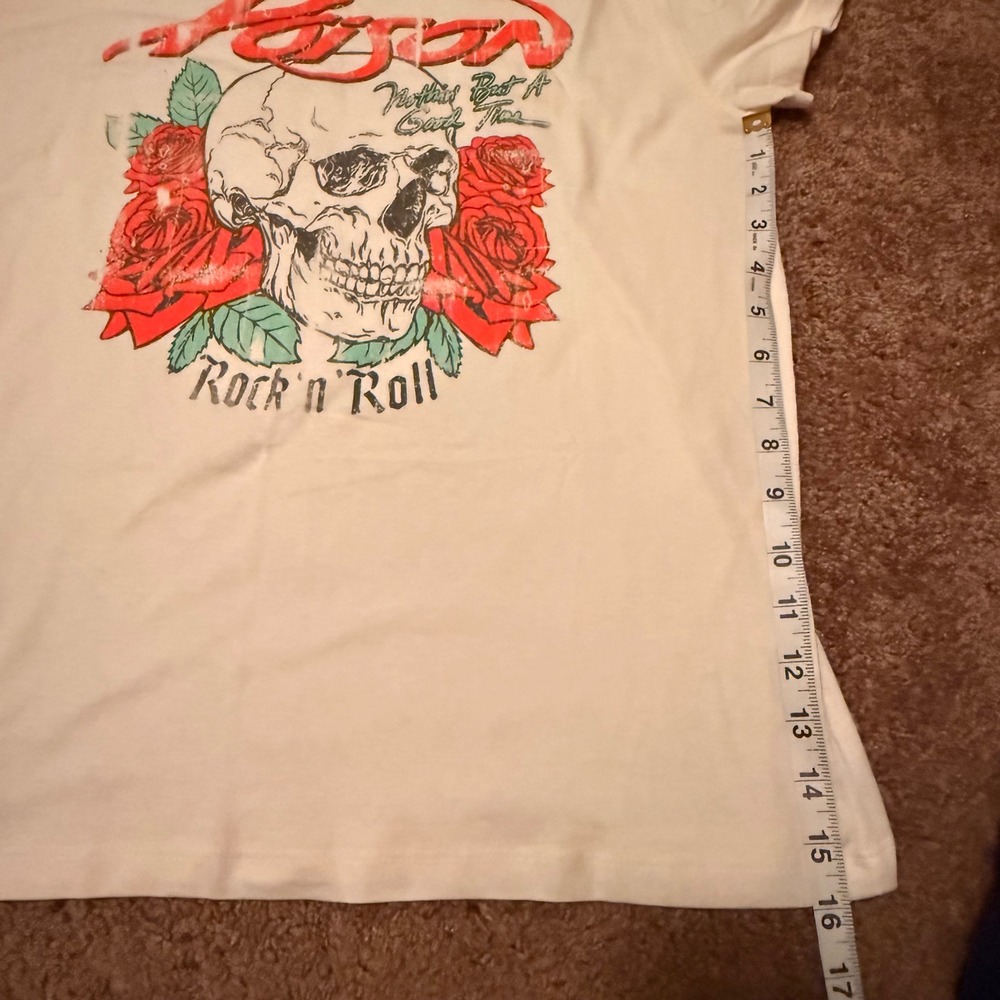 Poison Nothin But A Good Time Band Tee Skull Roses Graphic T-Shirt Off-White L - Picture 4 of 4
